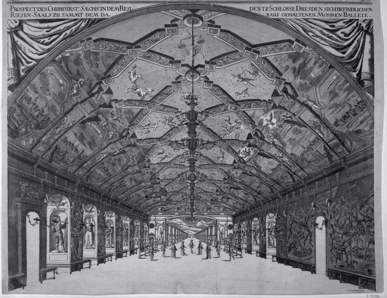 De Reuzenzaal met het Moorse Ballet in Dresden in 1678 door Johann Atzelt