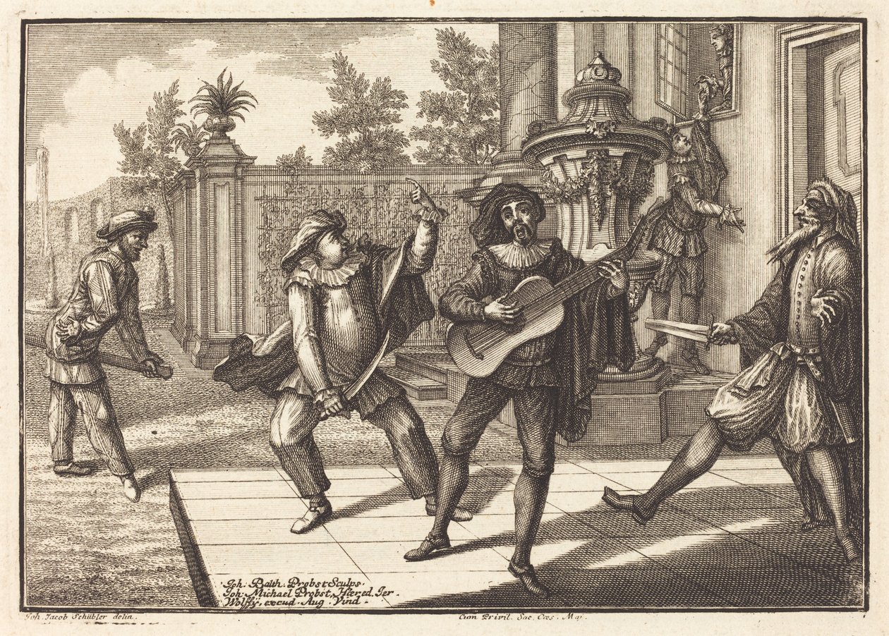 Scaramouche Leid Pantalon Af door Johann Balthasar Probst after Johann Jacob Schübler
