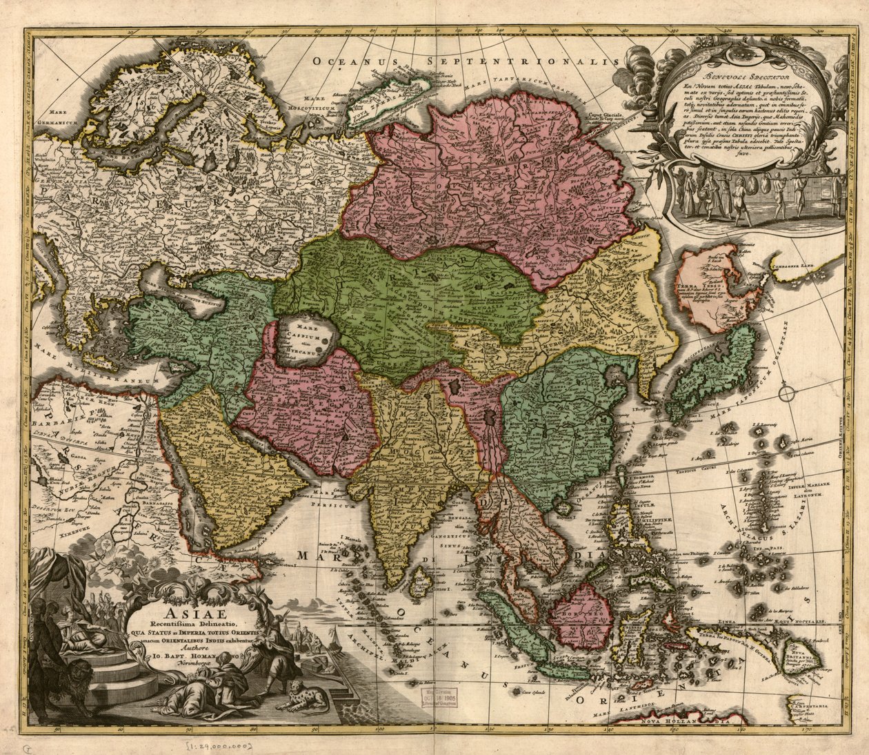 Asiae recentissima delineatio, qua status et imperia totius orientis unacum orientalibus indiis exhibentur LOC 2007627524 door Johann Baptist Homann