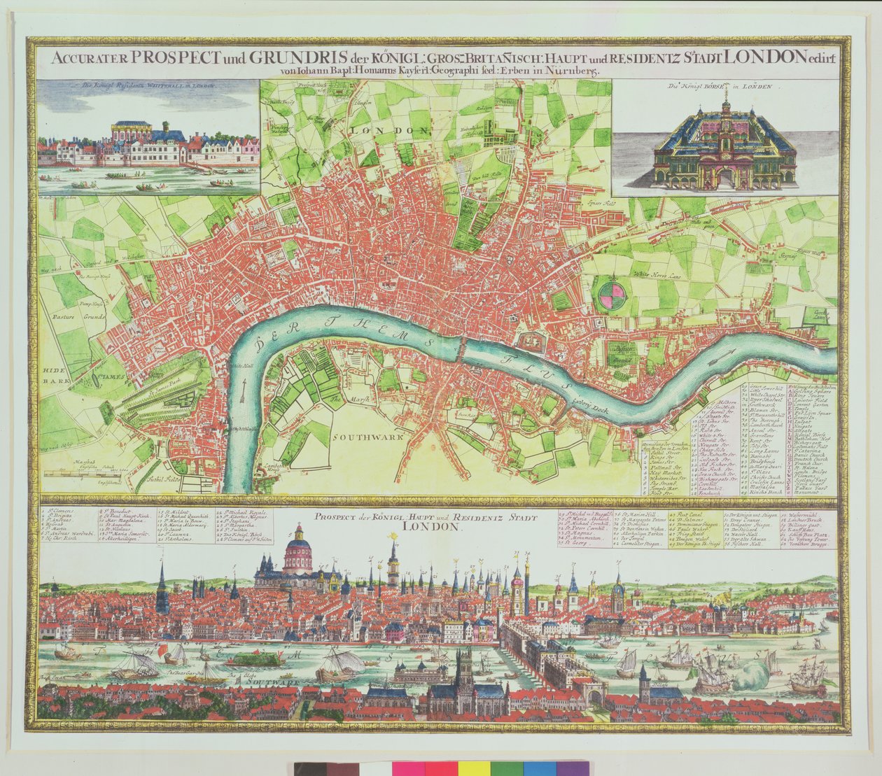 Luchtkaart van Londen en uitzicht over de Theems vanaf de South Bank, met St. Paul