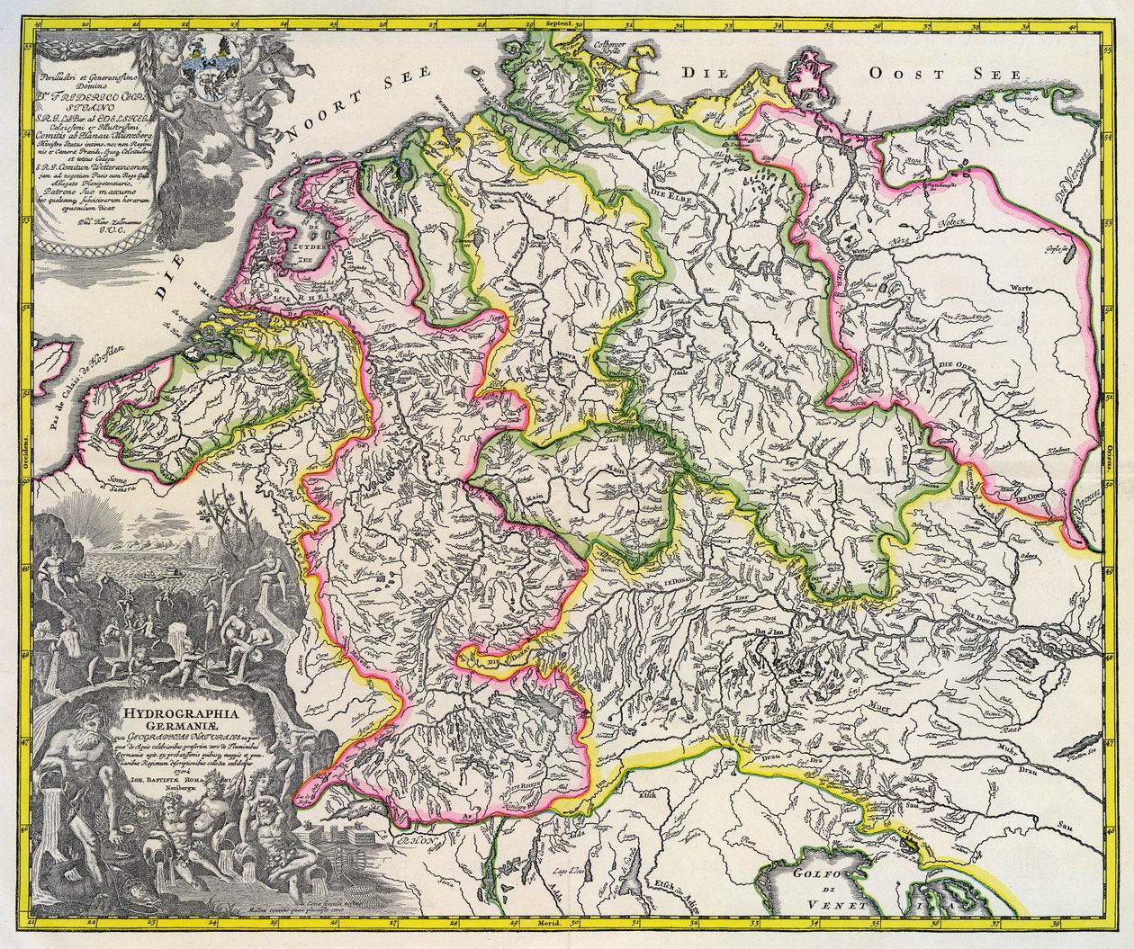 Hydrografische kaart van Duitsland, circa 1720 (gravure) door Johann Baptista Homann