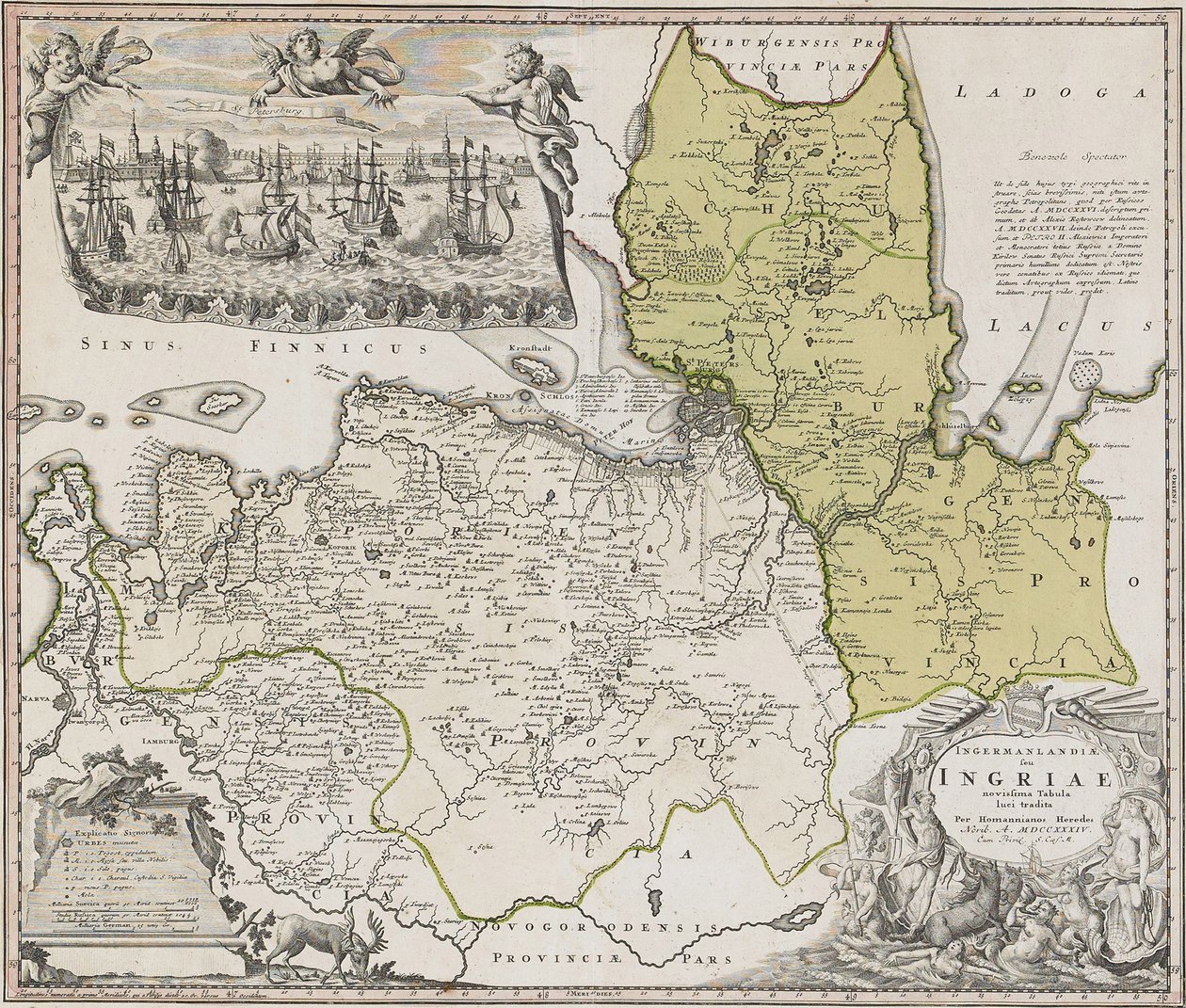 Kaart van Ingria met uitzicht op Sint-Petersburg door Johann Baptista Homann