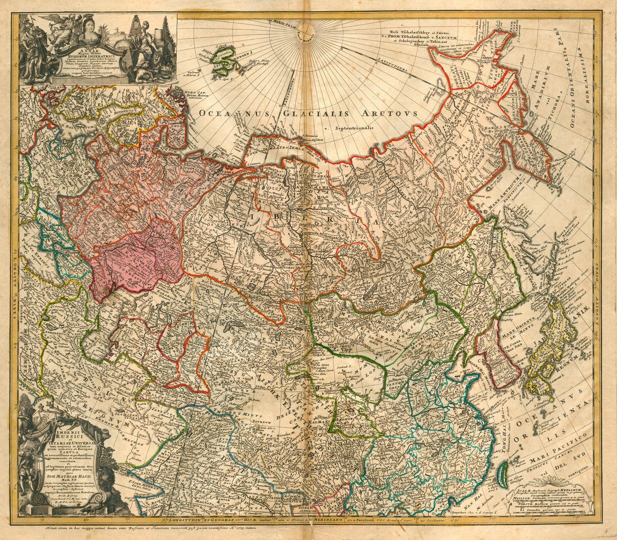 Kaart van Rusland Uit: Imperii Russici et Tartariae universae tam majoris et Asiaticae quam minoris et door Johann Baptista Homann