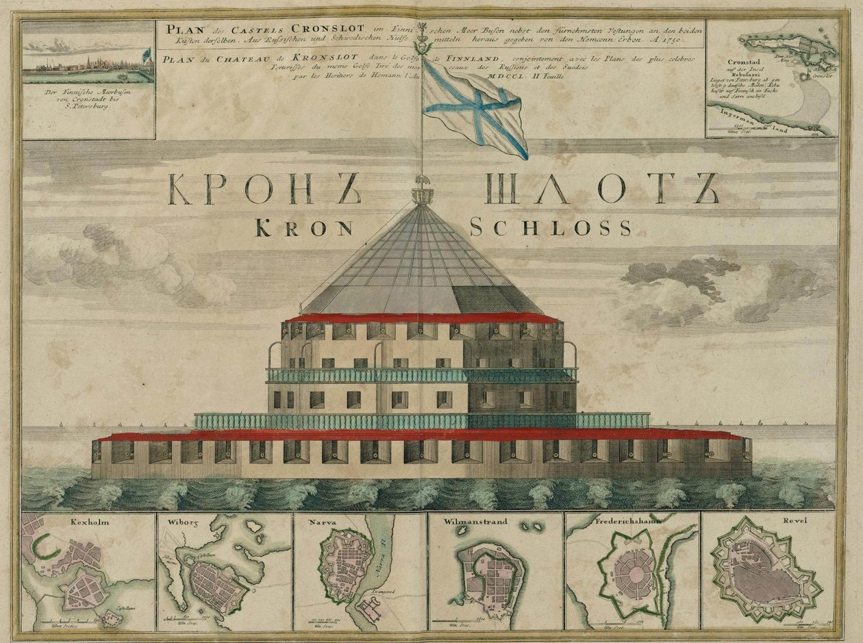 Plan van het Kronstadt-fort, 1750 door Johann Baptista Homann