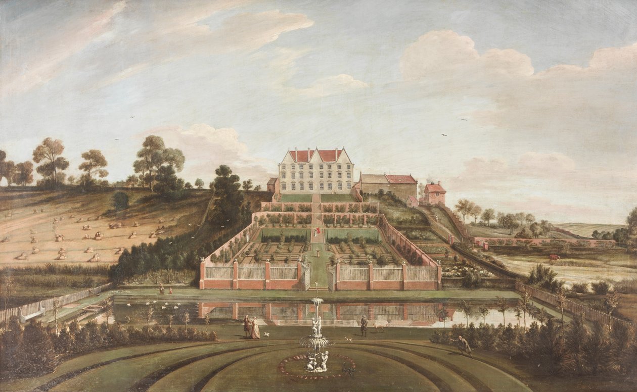 Nederlands herenhuis met tuin, 1730 door Johann Baptiste Bouttats