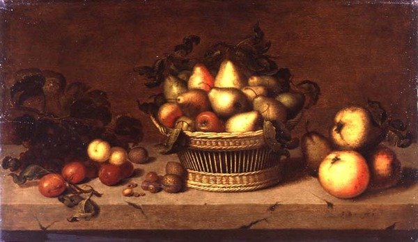 Stilleven van fruit in een mand door Johann Bouman