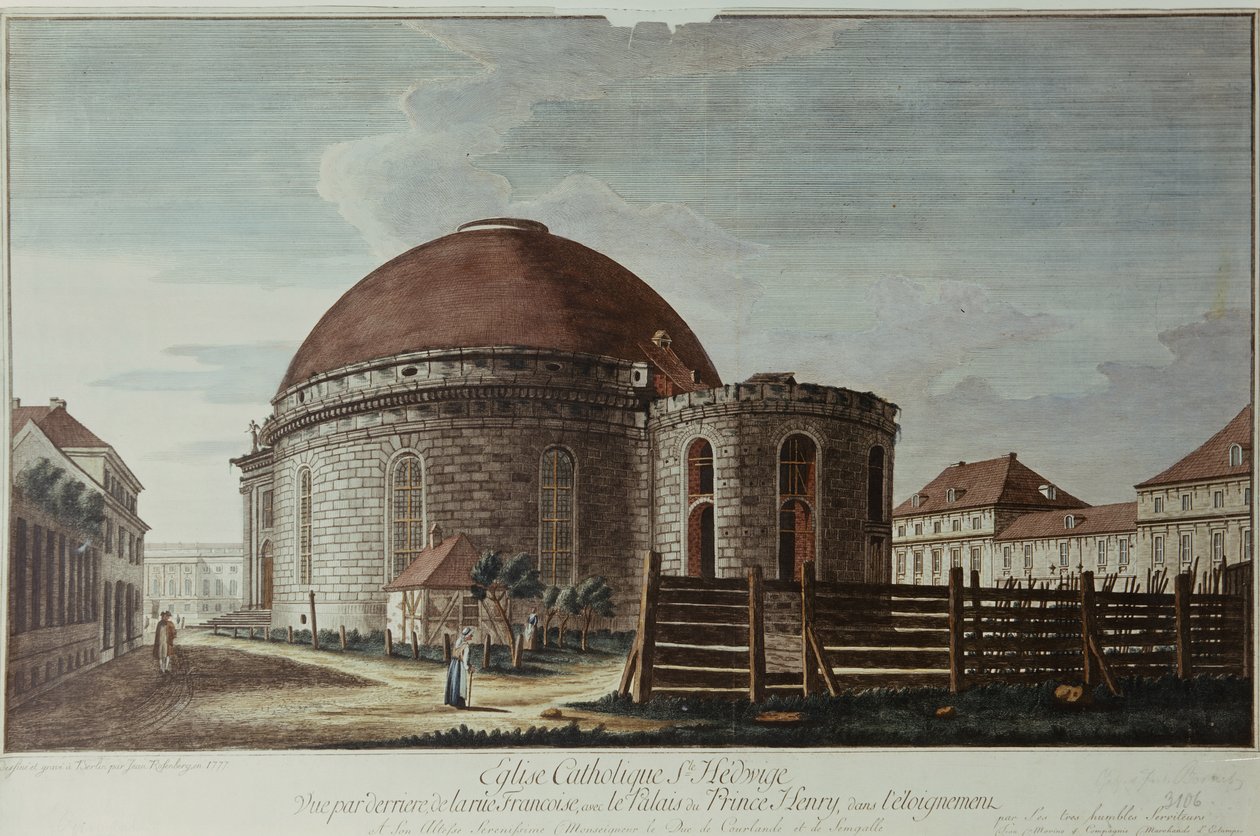 St. Hedwig, Kathedraal, Berlijn (handgekleurde gravure) door Johann Carl Wilhelm Rosenberg