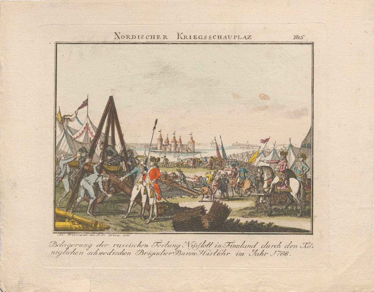 Belegering van het Russische fort Nyslott in Finland, 1788 door Johann Caspar Weinrauch