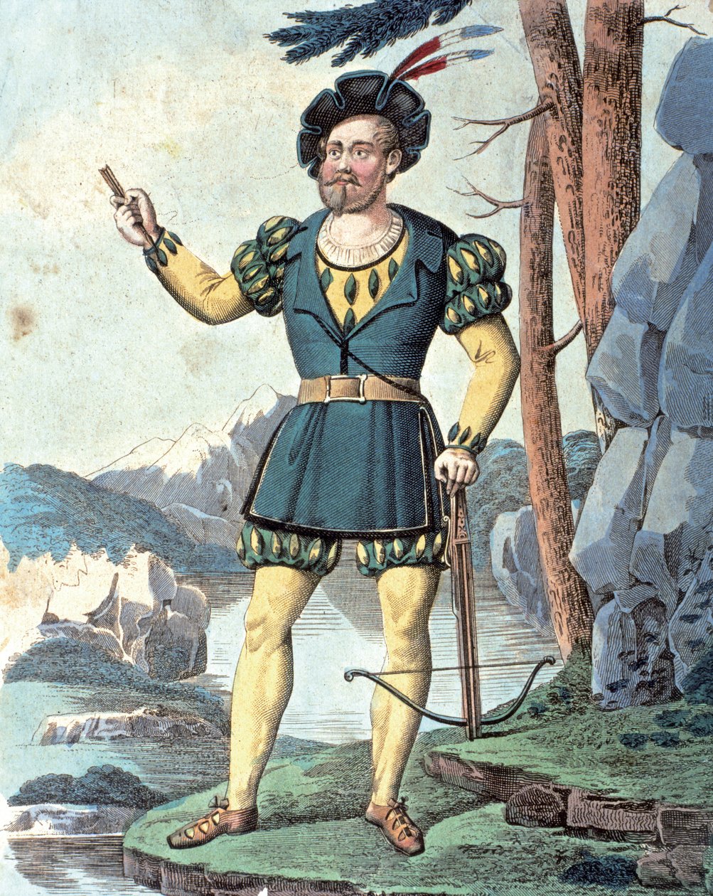 Franz von Schober als William Tell . 1837 (kleurengravure) door Johann Christian (after) Schoeller