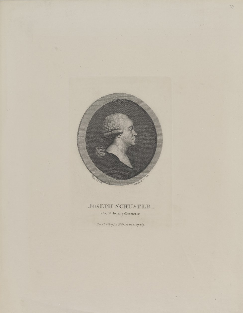 Portret van de componist Joseph Schuster 1748-1812, 1811 door Johann Christian Benjamin Gottschick