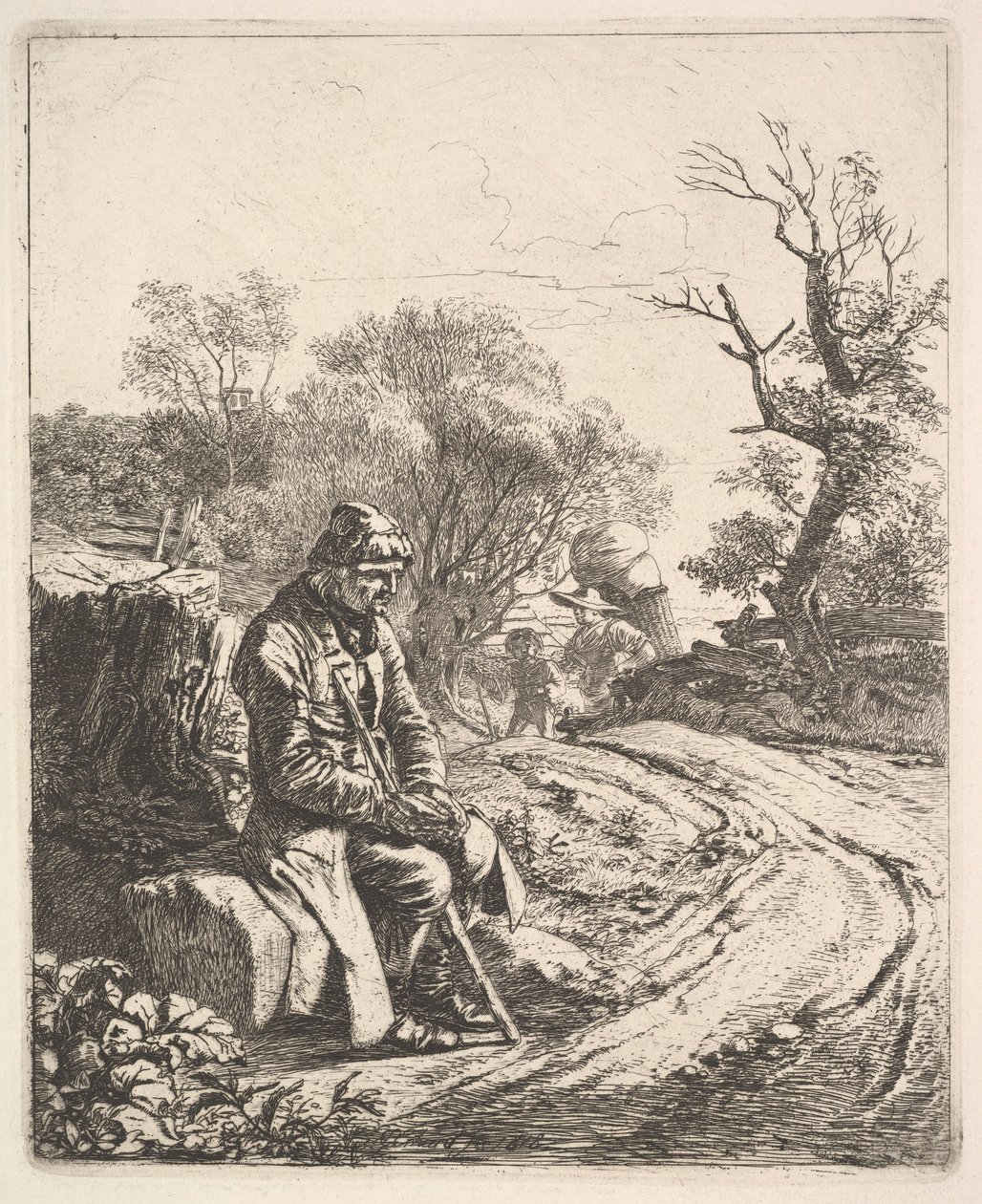 Een Oude Man Zittend langs de Weg, 1818 door Johann Christian Erhard