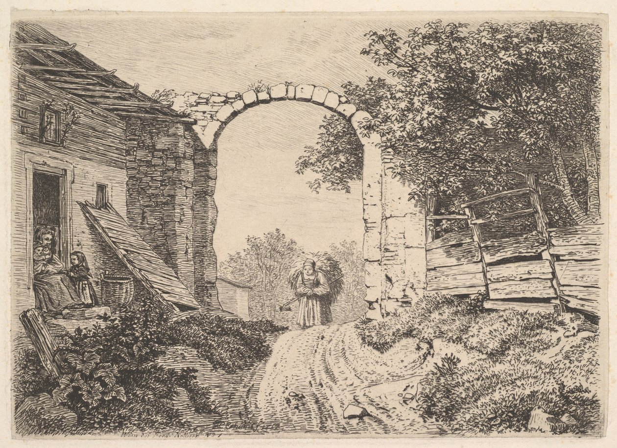 Meisje met een Lading Hooi, Buiten Thorbogen, 1817 door Johann Christian Erhard