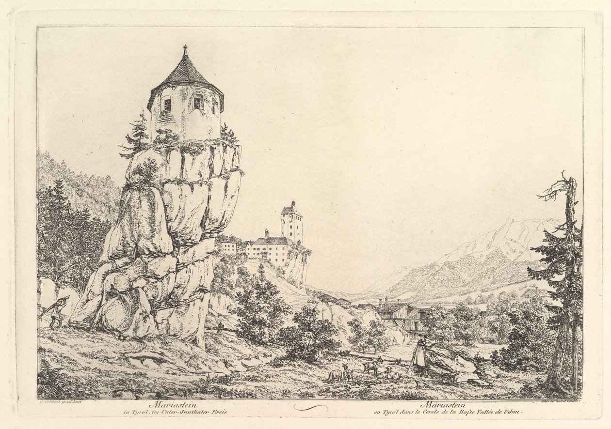 Landschap, Mariastein in Tirol, begin 19e eeuw door Johann Christian Erhard