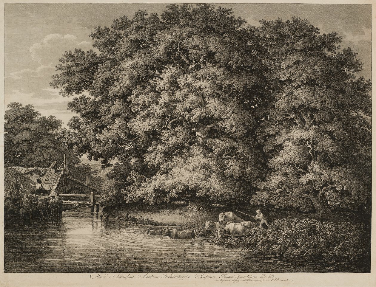 Een Boer die Zijn Vee het Water In Drijft door Johann Christian Reinhart
