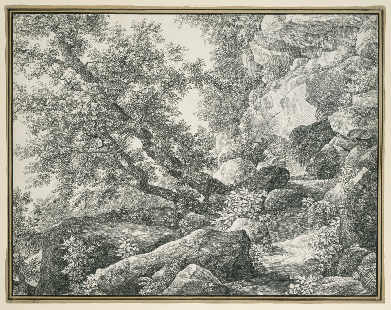 Rotslandschap met bomen door Johann Christian Reinhart