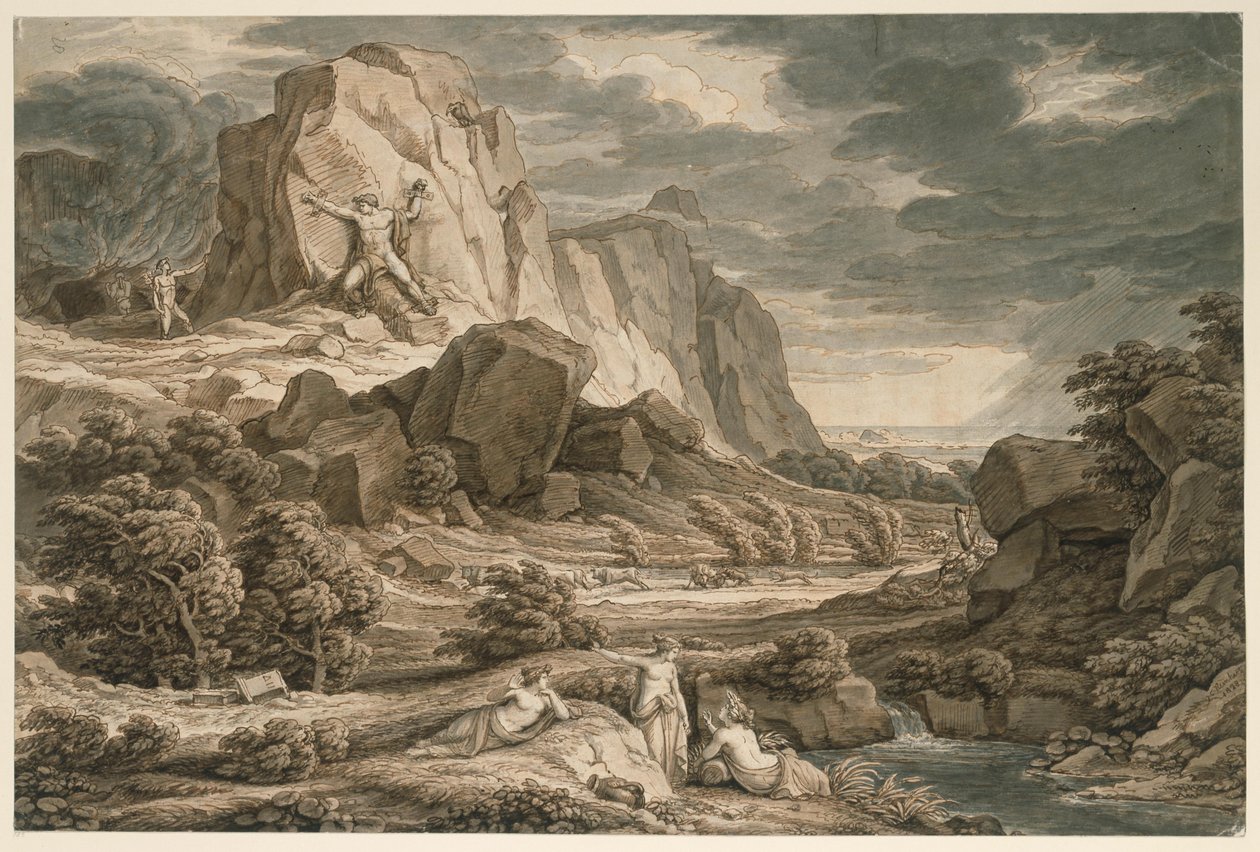 Heroïsch landschap met Prometheus door Johann Christian Reinhart