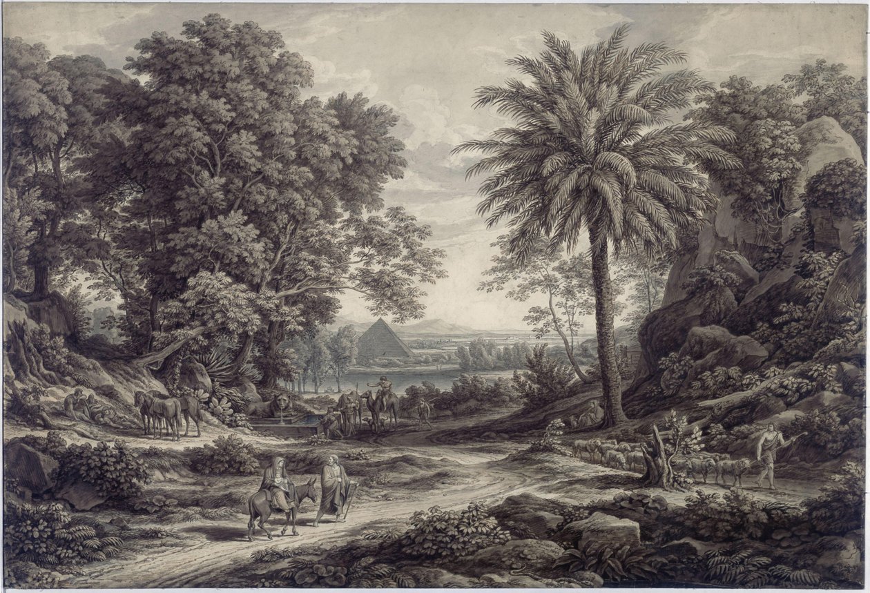 Het ideale landschap met de vlucht naar Egypte door Johann Christian Reinhart
