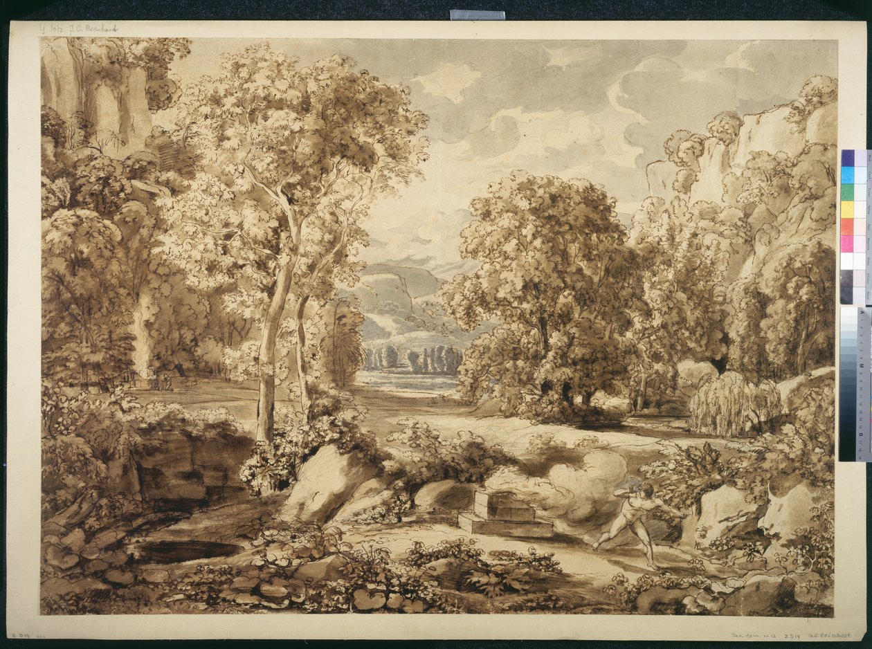 Landschap met de slachtoffers van Kaïn en Abel door Johann Christian Reinhart