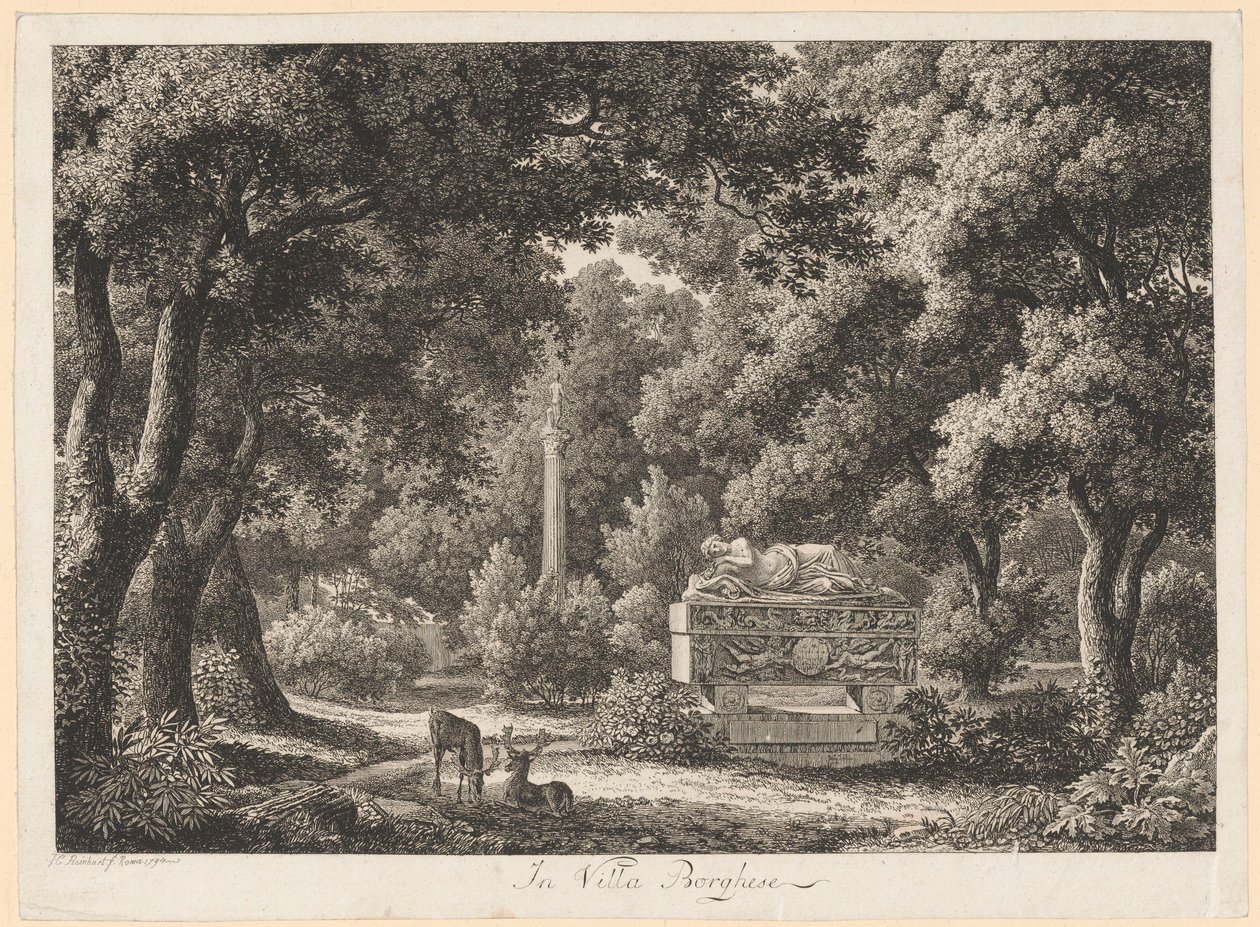 In de tuinen van Villa Borghese door Johann Christian Reinhart