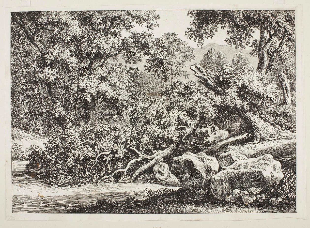 Boslandschap met een gebroken eik door Johann Christian Reinhart
