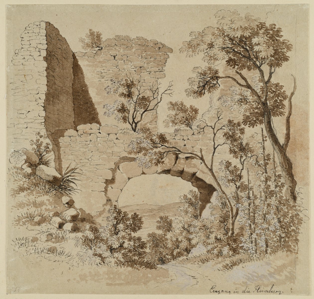 Ingang tot de ruïne Heimburg door Johann Christoph Erhard