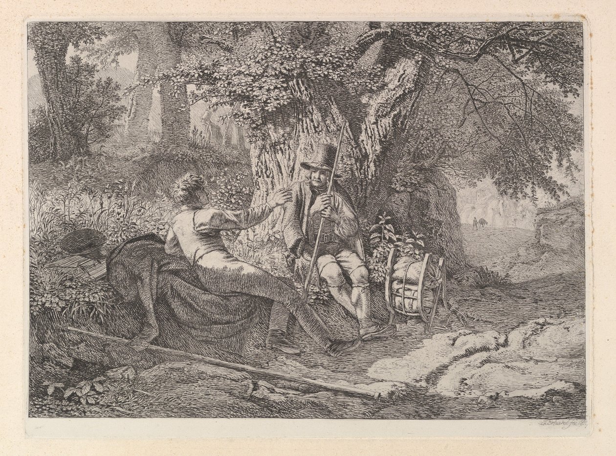 De kunstenaar, rustend met zijn gids door Johann Christoph Erhard