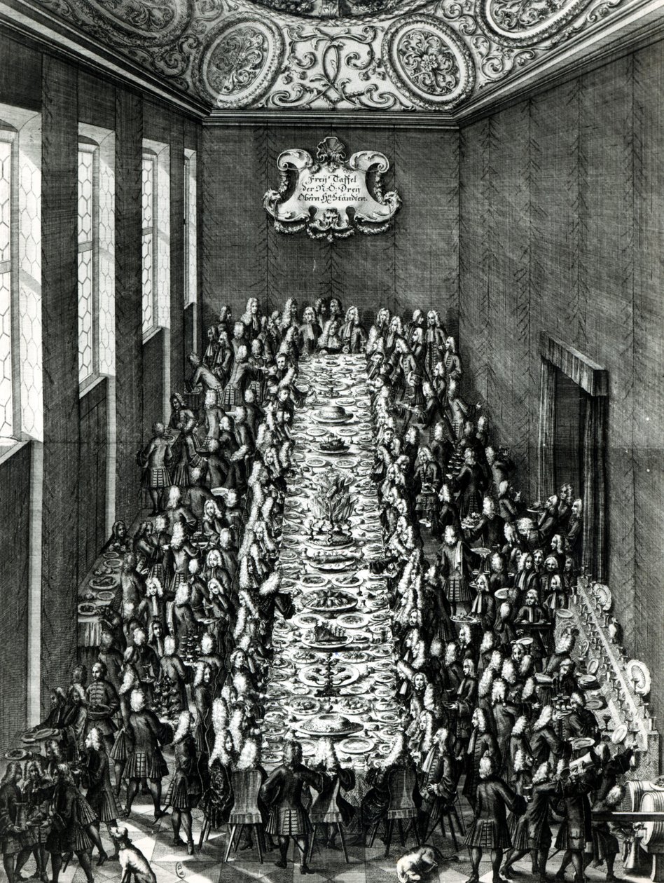 Een groot maal in Duitsland, gegraveerd door Christian Engelbrecht (1672-1735) en Johann Andreas Pfeffel (1674-1748) door Johann Cyriak Hackhofer