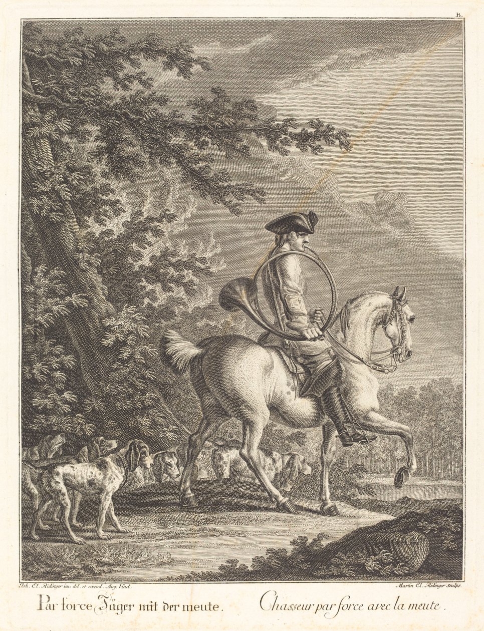 Jager met een roedel honden door Johann Elias Ridinger