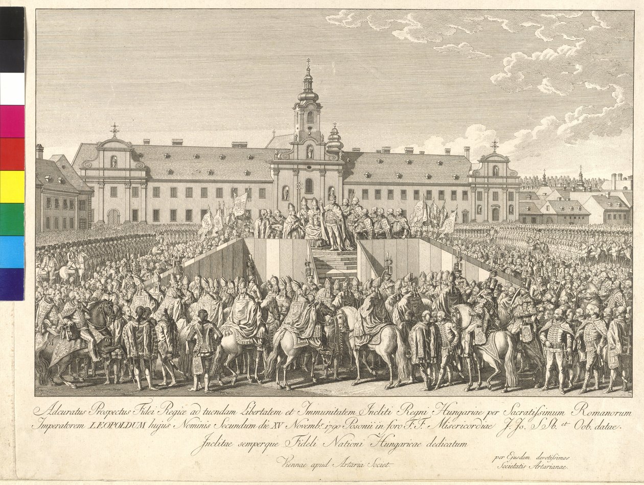 Kroning van keizer Leopold II tot koning van Hongarije in Bratislava op 15 november 1790 door Johann Ernst Mansfeld