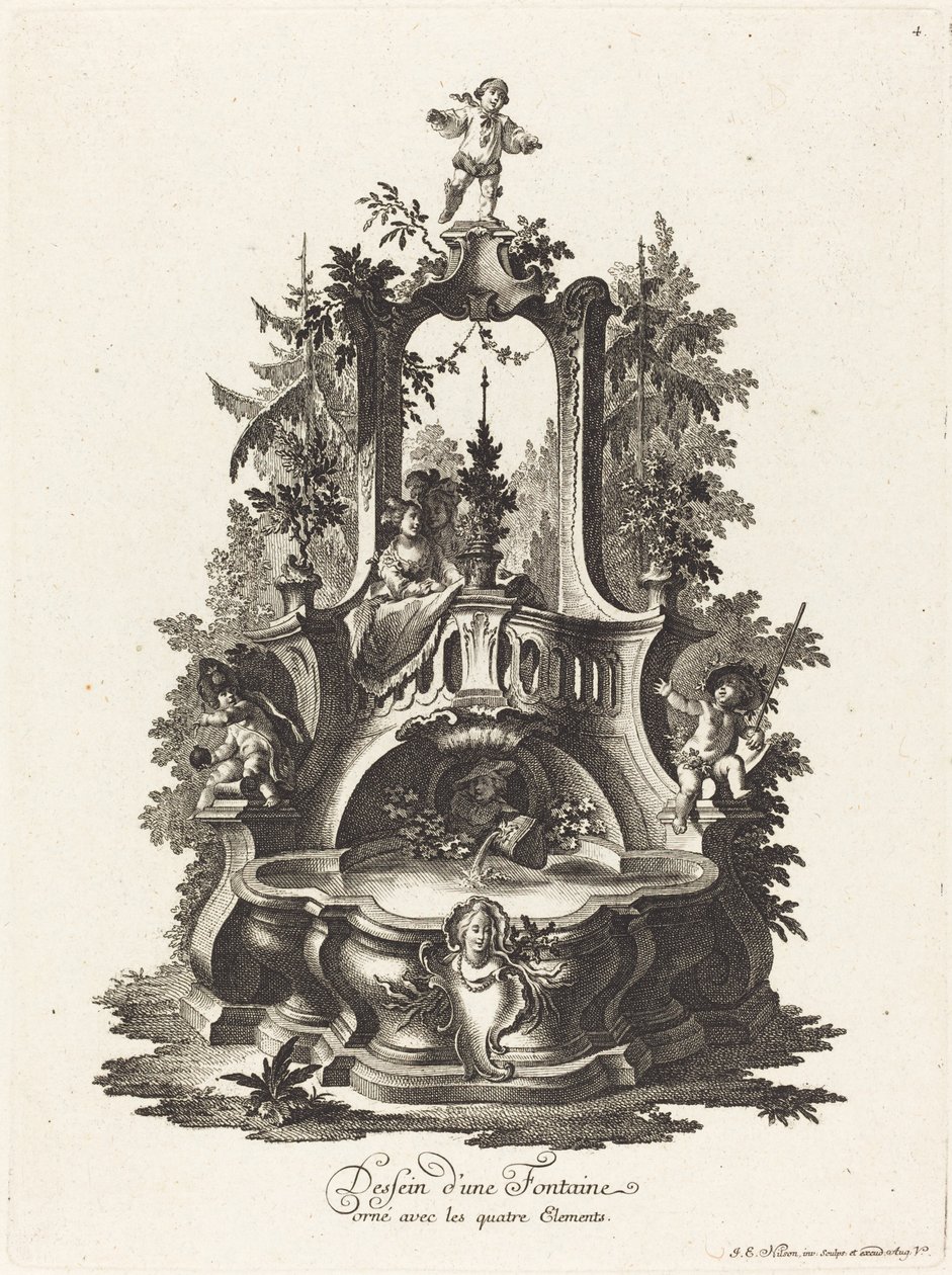Ontwerp voor een Fontein Versierd met de Vier Elementen door Johann Esaias Nilson