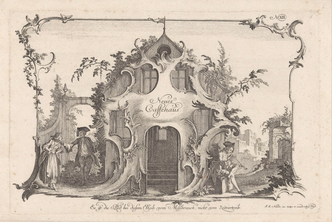 Koffiehuis met ruziënd paar door Johann Esaias Nilson