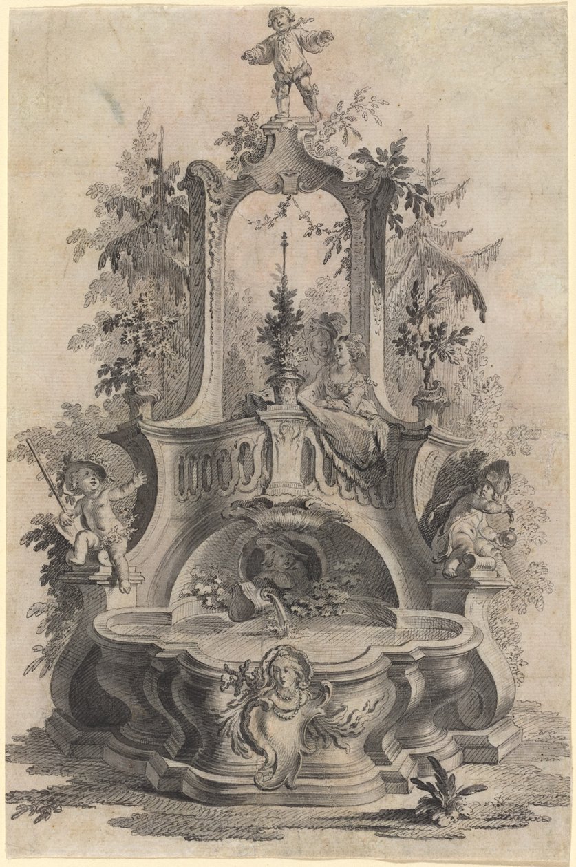 Rococo Fontein met Geliefden en de Vier Elementen door Johann Esaias Nilson