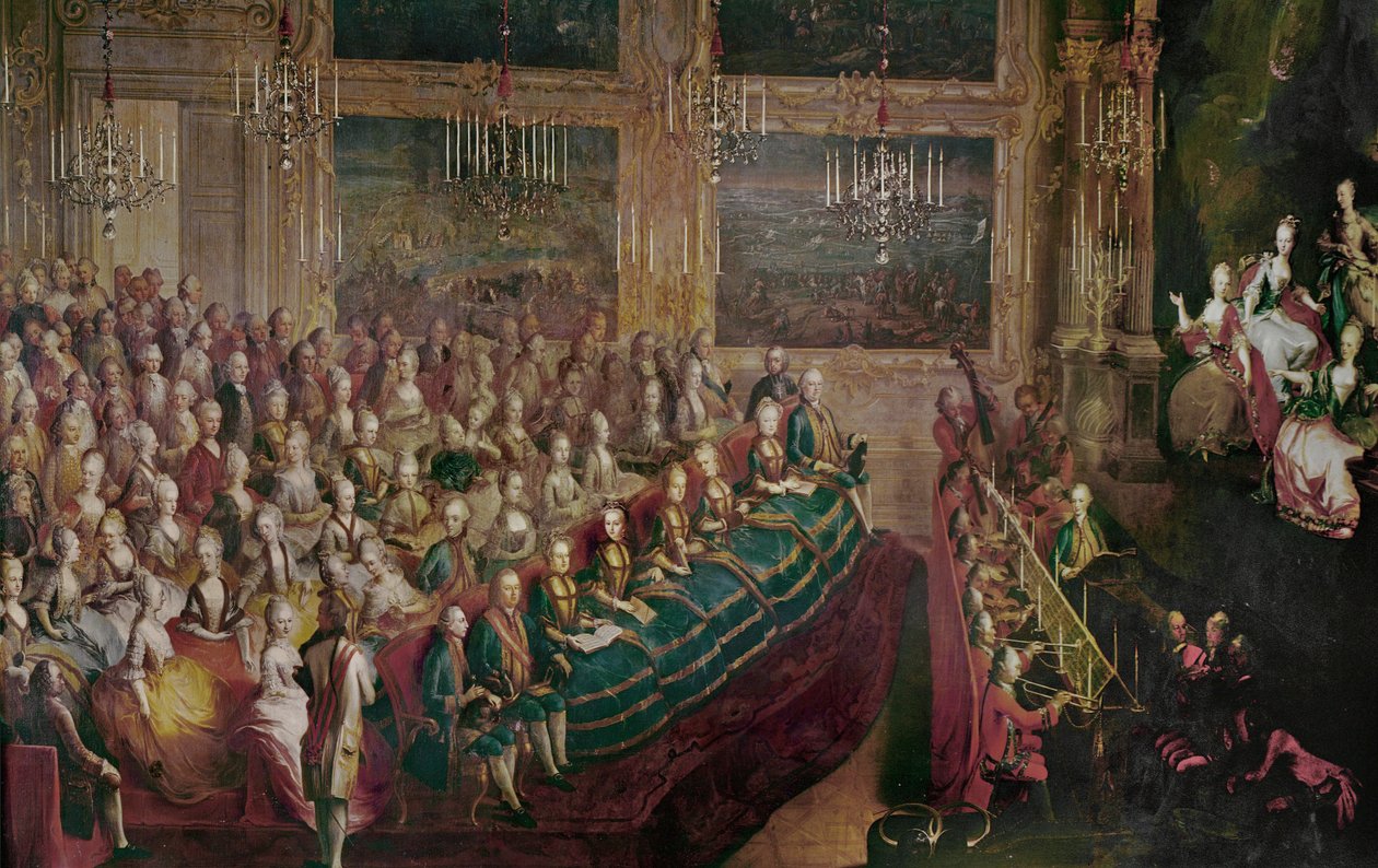 Opera Il Parnasso Confuso van Christoph Willibald Gluck ... (olieverf op doek) door Johann Franz Greipel