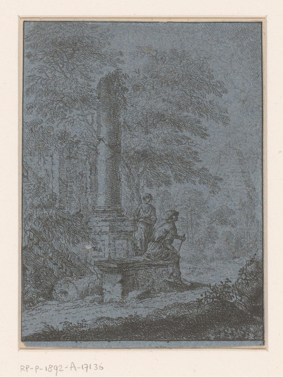 Landschap met ruïnes en twee figuren door Johann Friedrich Alexander Thiele