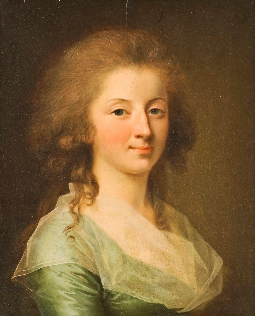 Portret van een jonge dame in een groene jurk door Johann Friedrich August Tischbein