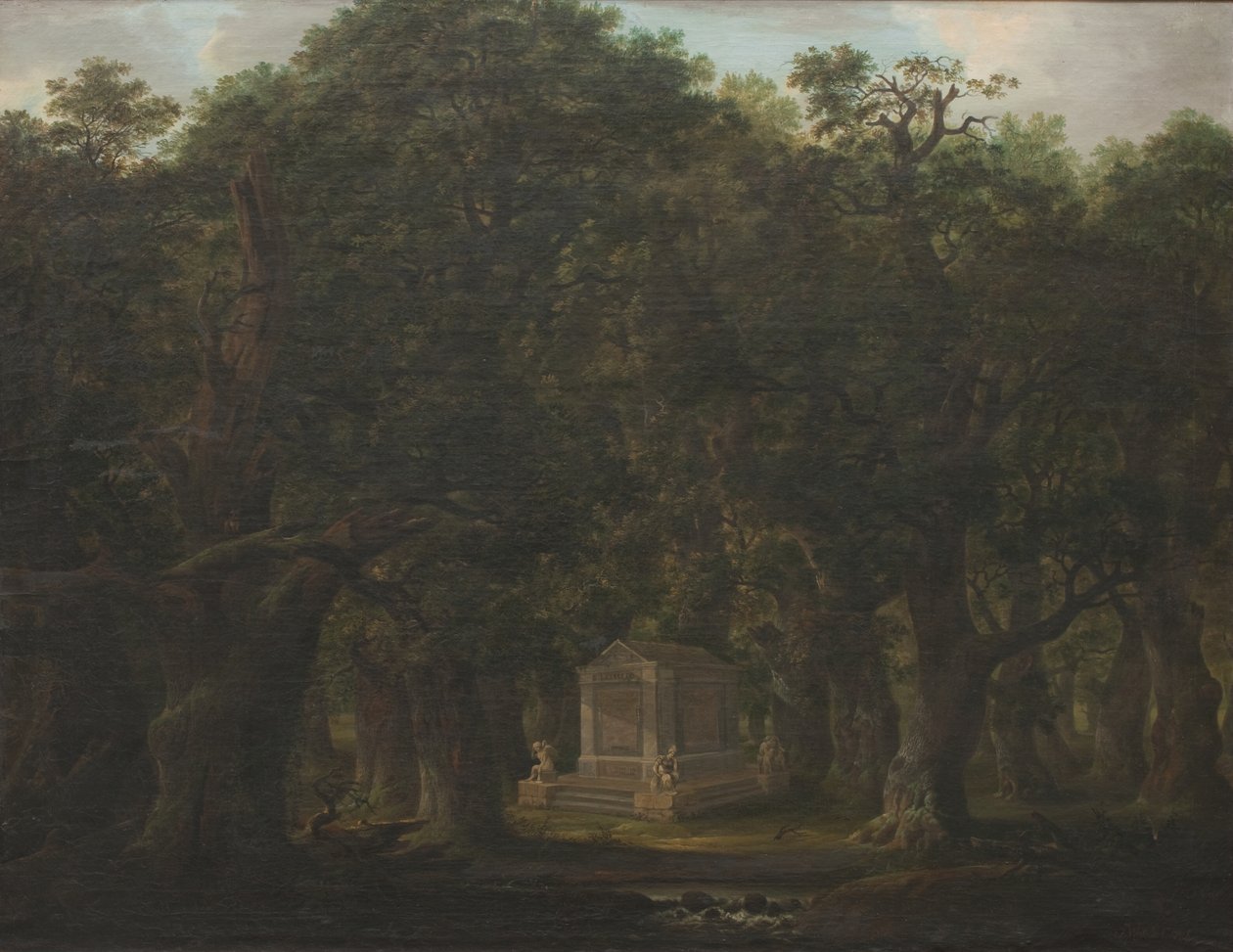 Monument in een eikenbos door Johann Friedrich Weitsch