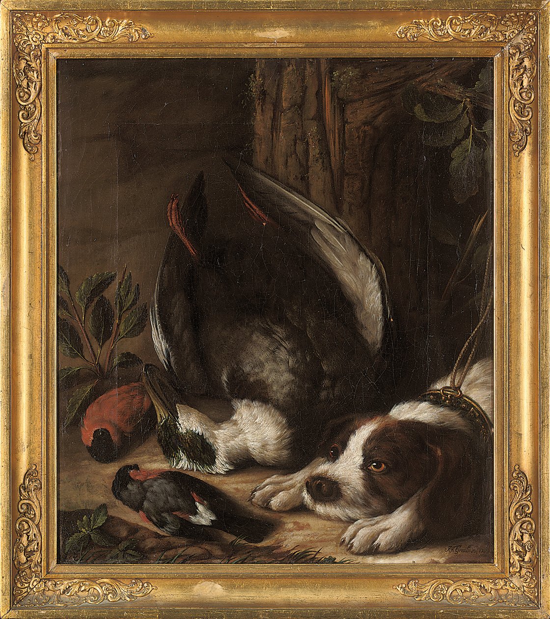 Een jachthond en zijn prooi, 1768 door Johann Friedrich von Grooth