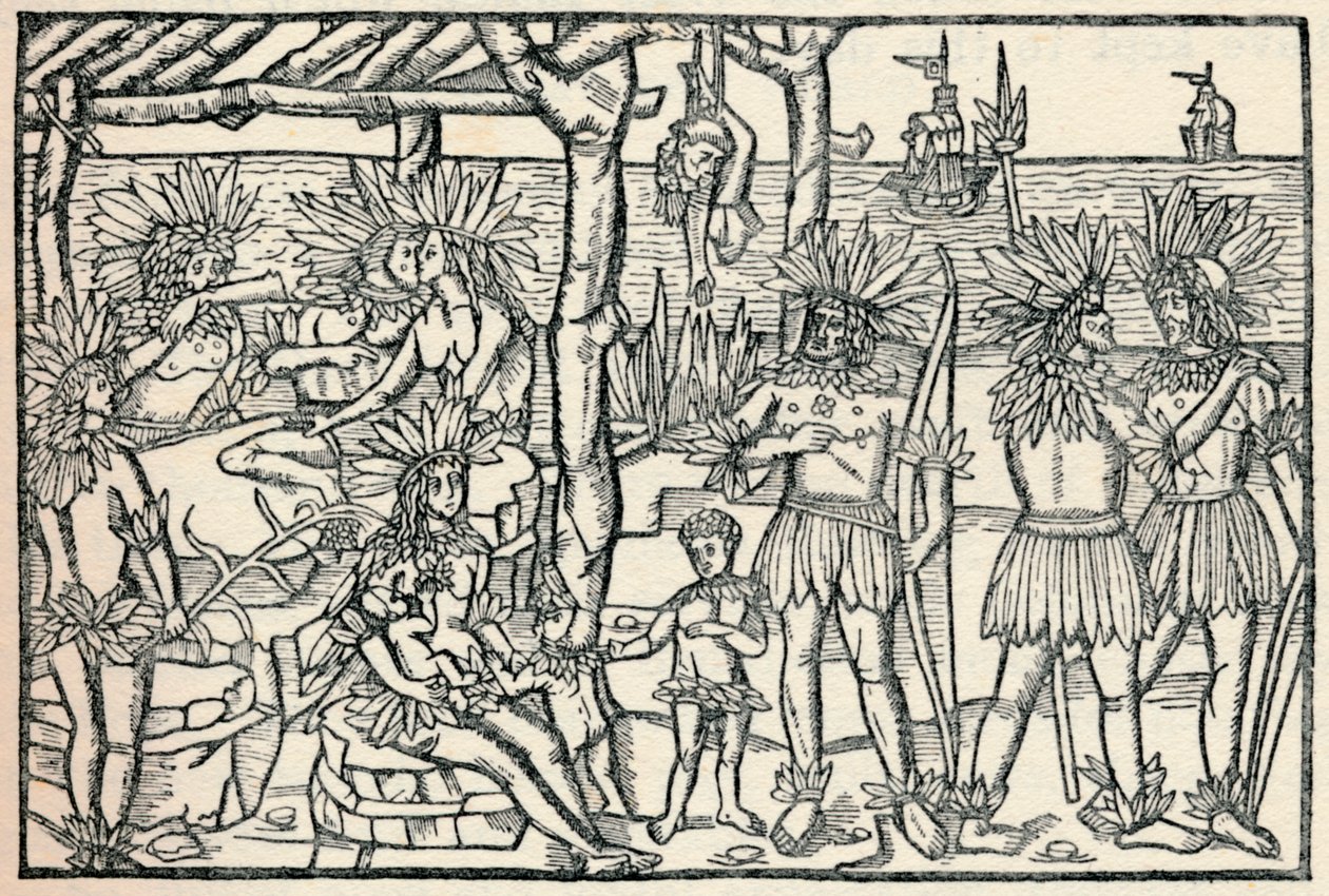 De eerste voorstelling van de mensen van de Nieuwe Wereld, 1505, 1912 door Johann Froschauer