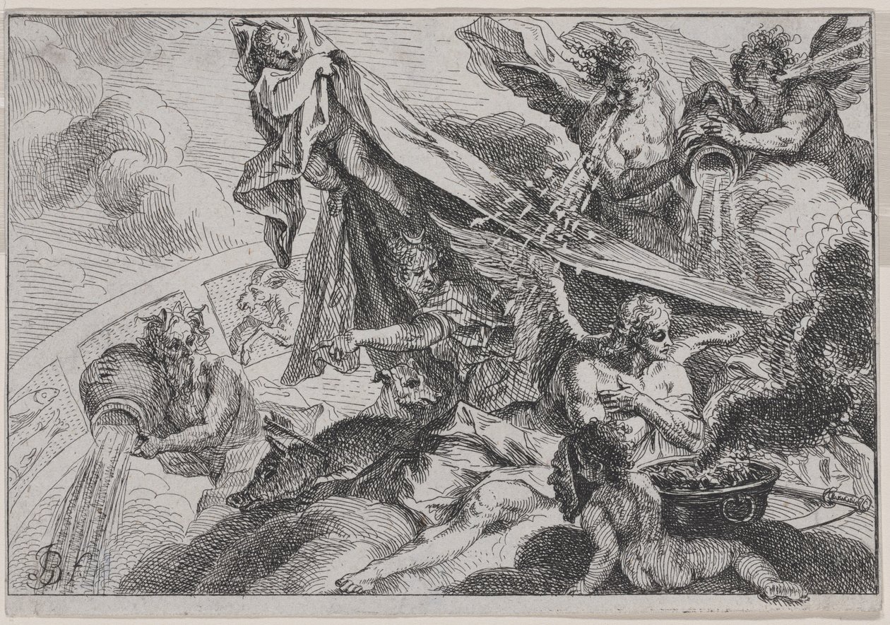 Allegorie van de winter met Diana de jageres door Johann Georg Bergmuller