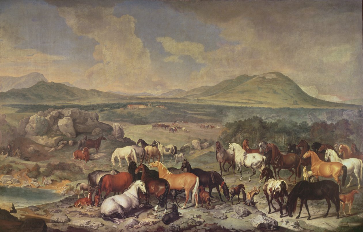 De Keizerlijke Stoeterij met Lipizzaner Paarden door Johann Georg Hamilton