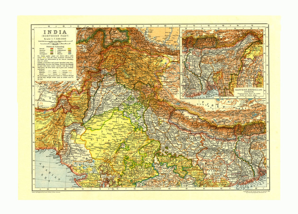 Kaart van India Noordelijk deel, ca. 1910 door Johann Georg Justus Perthes
