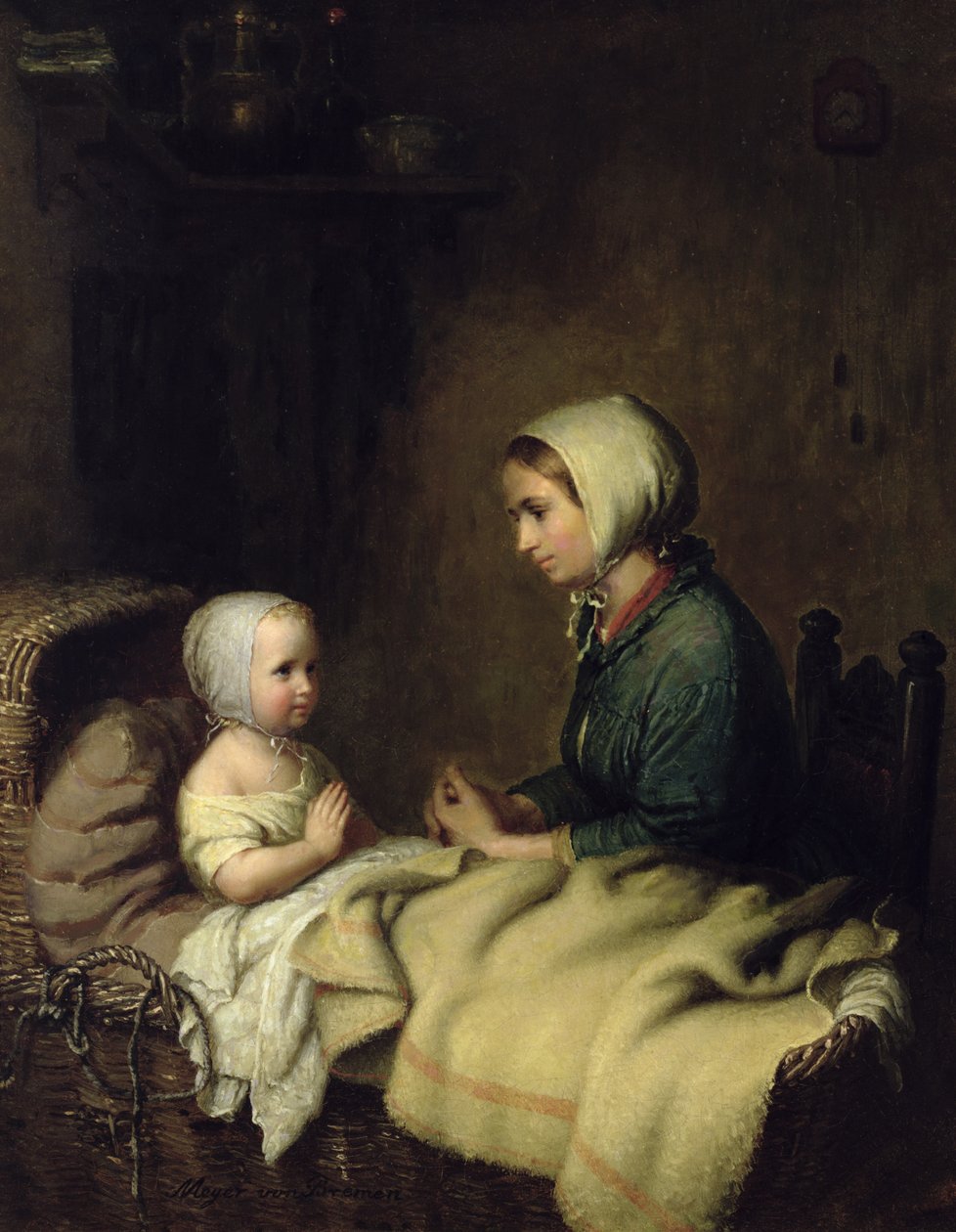 Klein meisje zegt haar gebeden in bed door Johann Georg Meyer von Bremen
