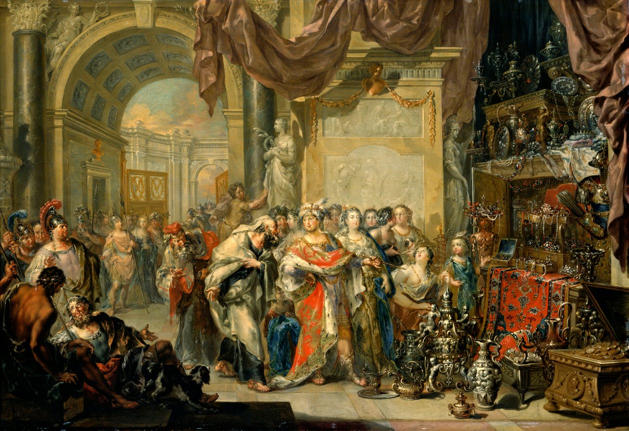 Croesus toont zijn schatten aan Solon door Johann Georg Platzer