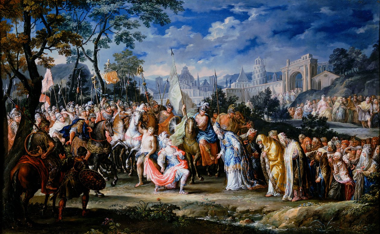 Intocht van Alexander de Grote in Babylon, 331 v.Chr., 18e eeuw door Johann Georg Platzer