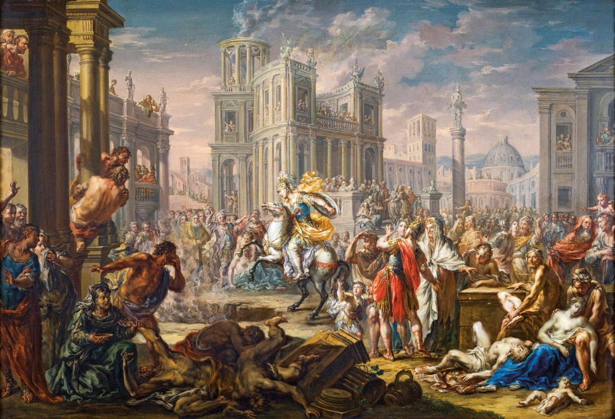 De offerdood van Marcus Curtius door Johann Georg Platzer