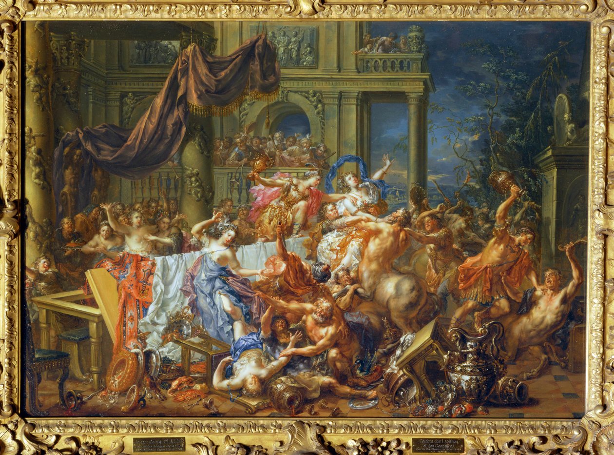 De strijd tussen centaurs en Lapiths, een legendarische stam in Thassalia ... door Johann Georg Platzer