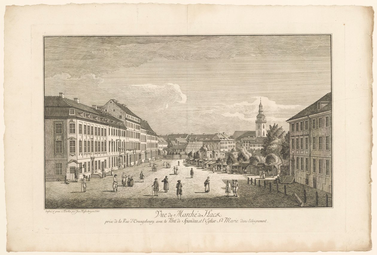Gezicht op de Hackescher Markt in Berlijn, met de Marienkirche op de achtergrond door Johann Georg Rosenberg
