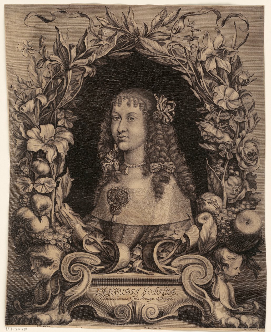 Portret van Erdmuthe Sophia, Markgräfin von Brandenburg-Bayreuth door Johann Georg Waldreich