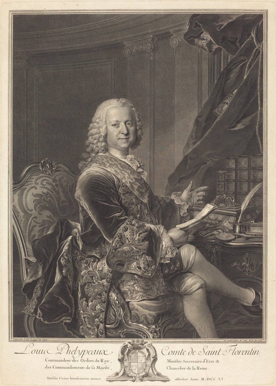 Louis Phelypeaux, graaf van Saint Florentin door Johann Georg Wille after Louis Tocqué