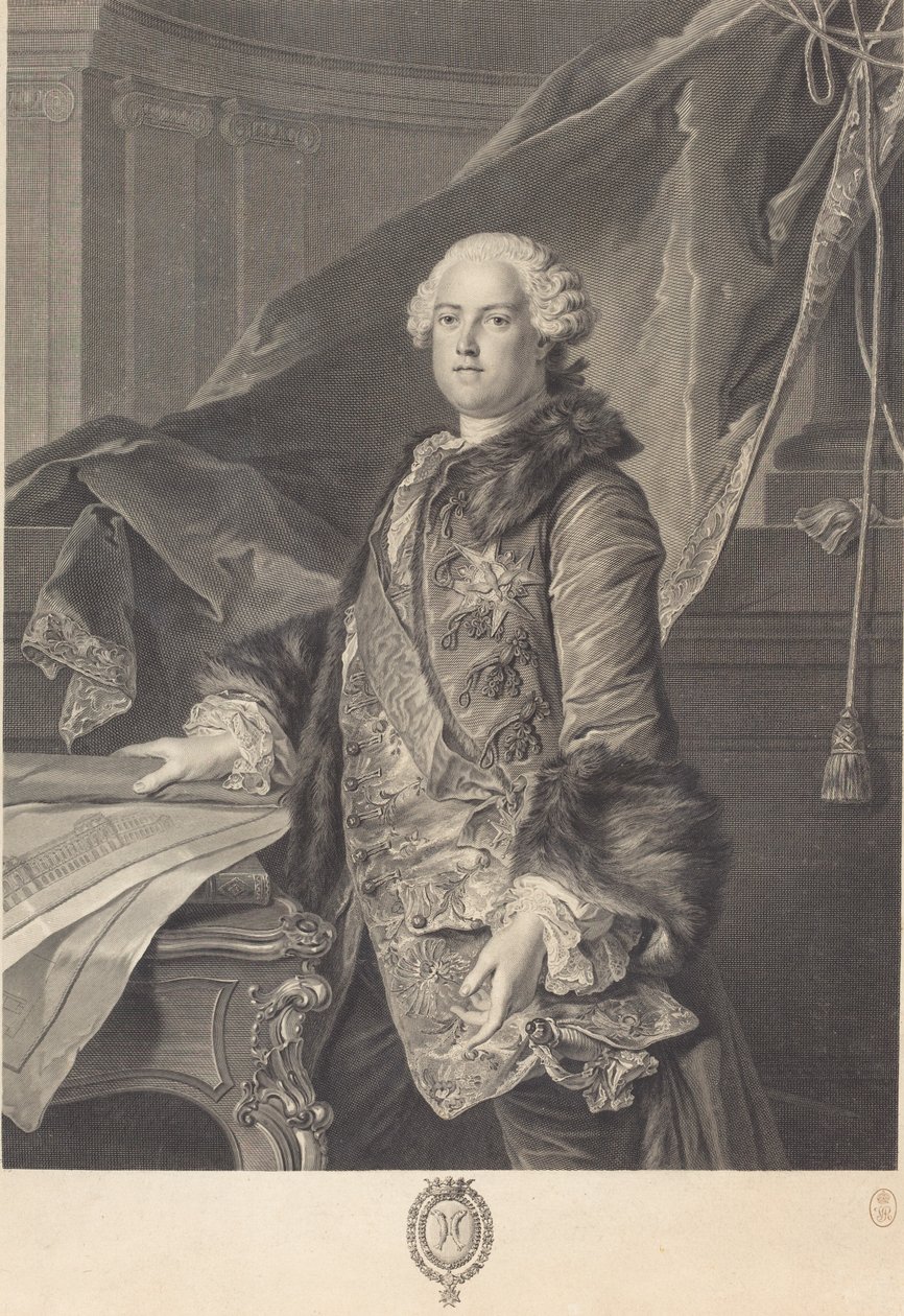 Markies de Marigny door Johann Georg Wille after Louis Tocqué